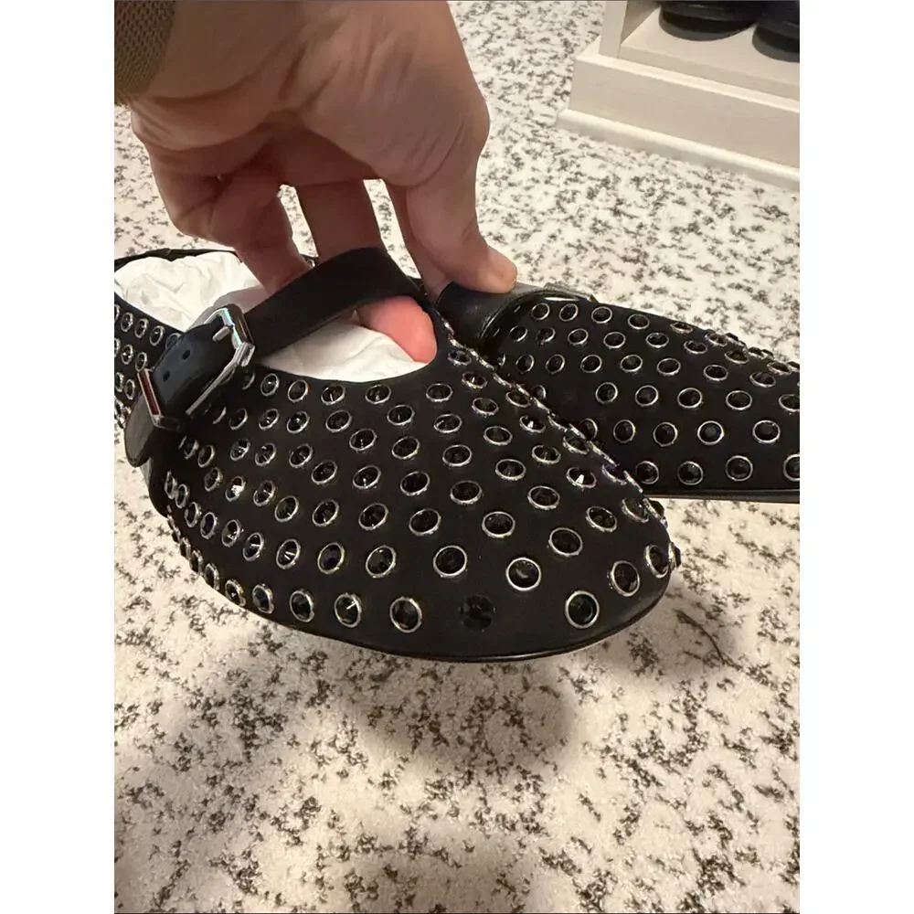 Shutz Studded Black Mary Jane Flats with Buckle Size 9